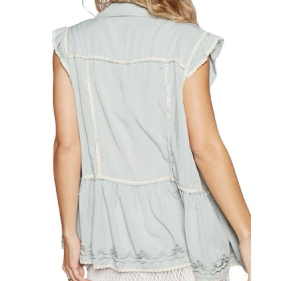 POL Open Front Cardigan Vest Lace Detail Light Teal NWOT - Picture 2 of 3